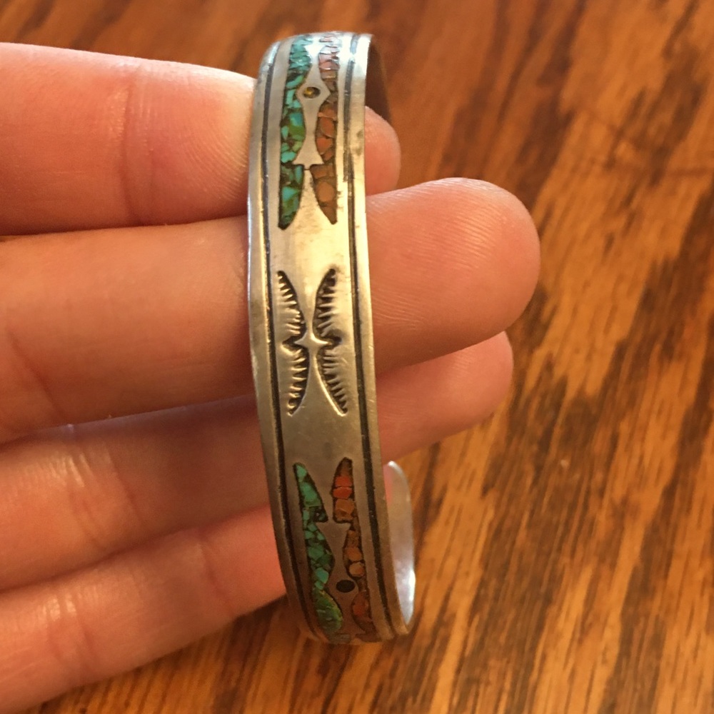 Sterling silver Aztec native turquoise bracelet